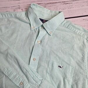 Vineyard Vines Slim Fit Tucker Shirt Mens Large Light Green Cotton Whale Pocket